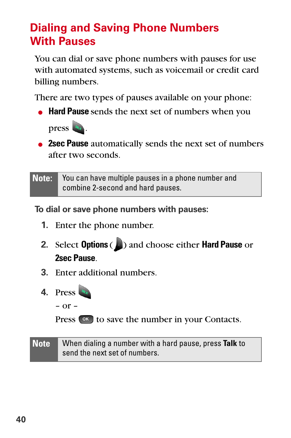 Dialing and saving phone numbers with pauses | Samsung A840 User Manual | Page 52 / 273
