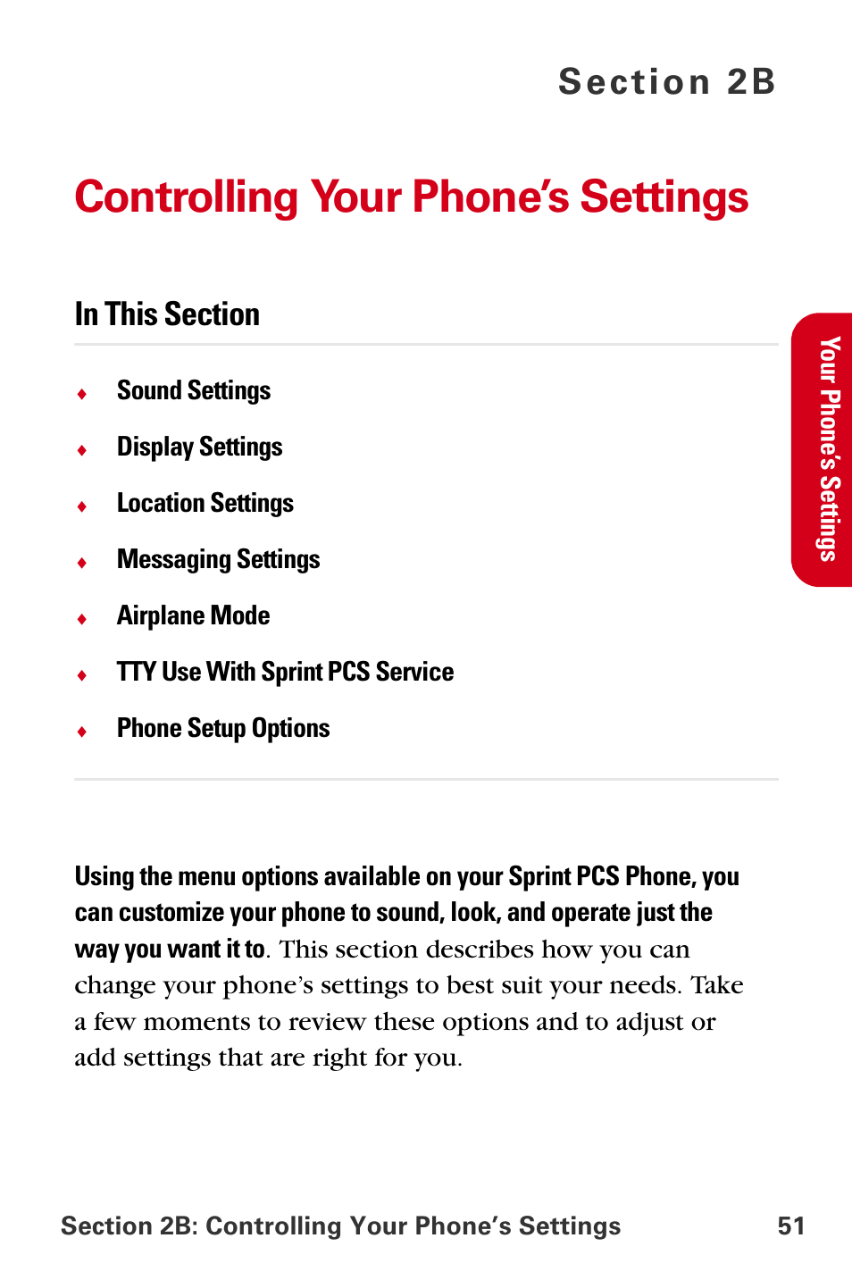Controlling your phone’s settings, 2b. controlling your phone’s settings | Samsung A840 User Manual | Page 63 / 273