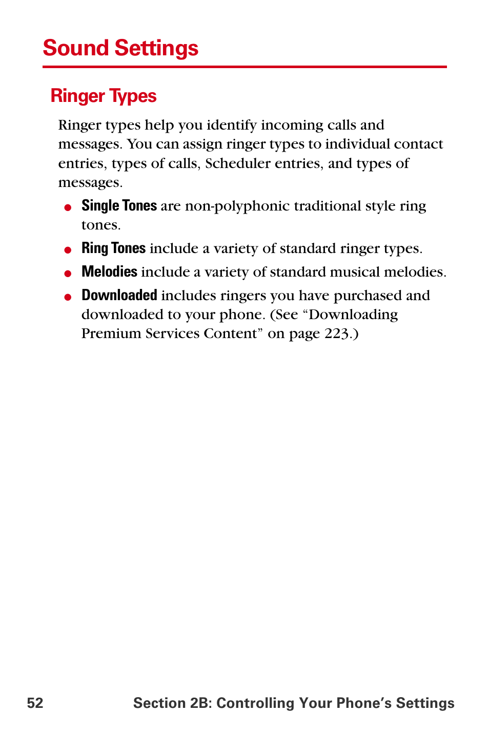 Sound settings, Ringer types | Samsung A840 User Manual | Page 64 / 273