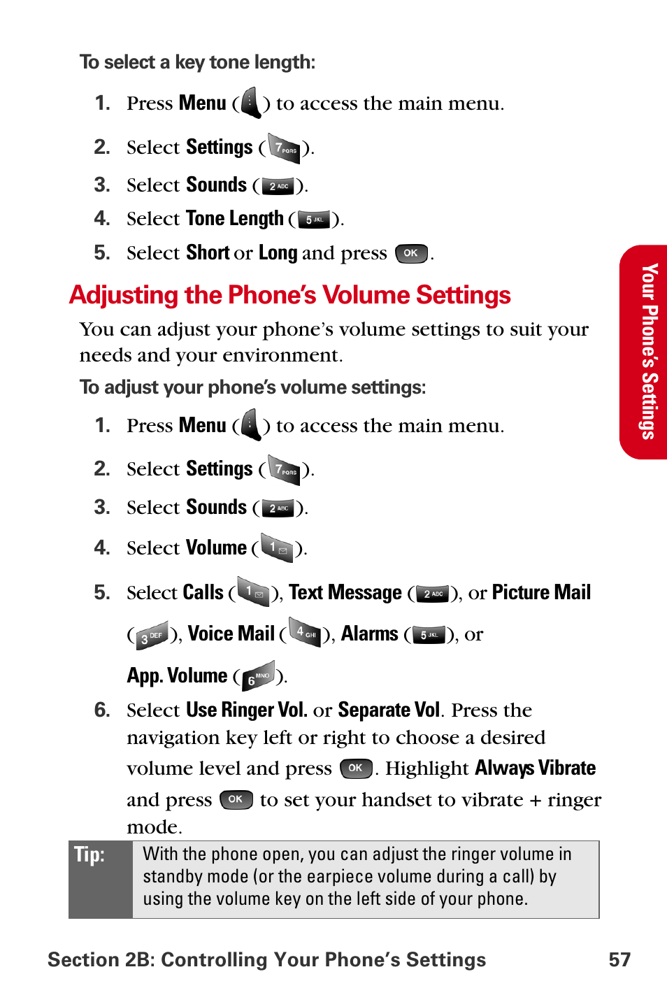 Adjusting the phone’s volume settings | Samsung A840 User Manual | Page 69 / 273