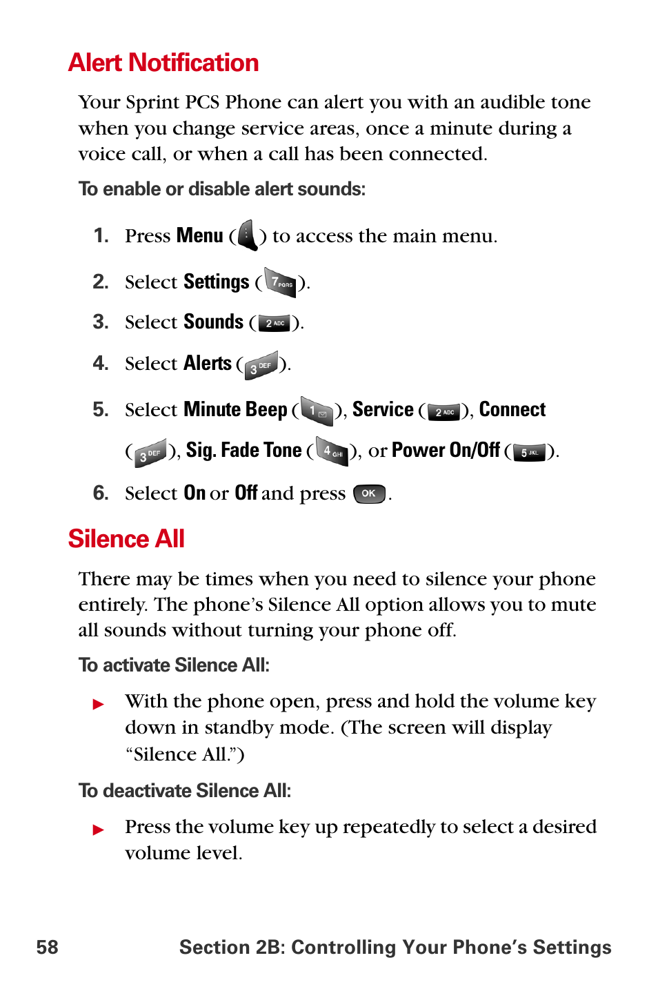 Alert notification, Silence all | Samsung A840 User Manual | Page 70 / 273