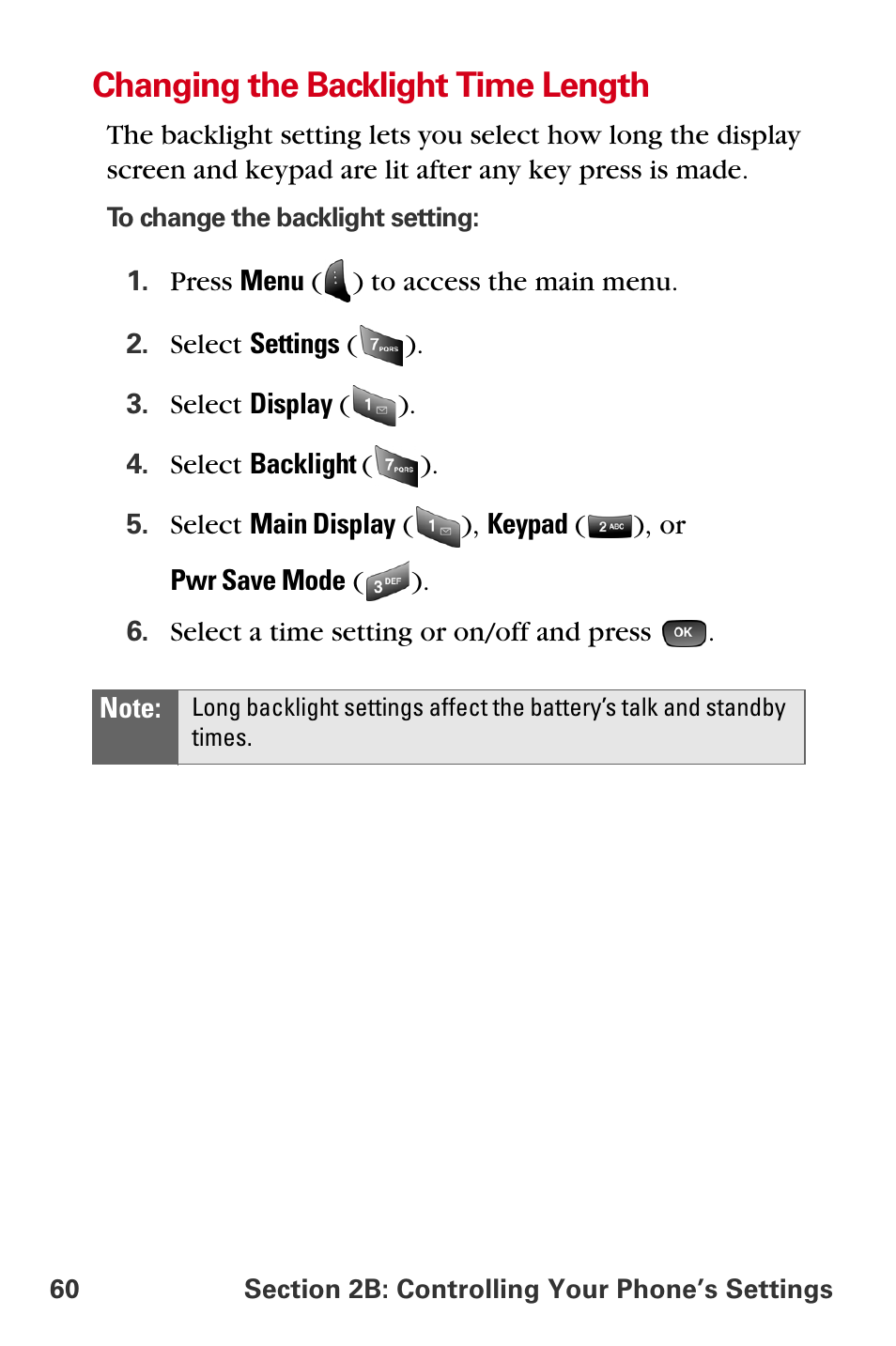 Changing the backlight time length | Samsung A840 User Manual | Page 72 / 273