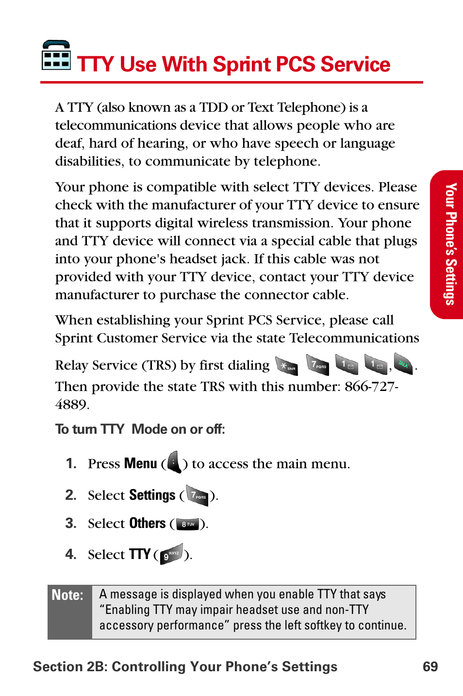 Tty use with sprint pcs service | Samsung A840 User Manual | Page 81 / 273