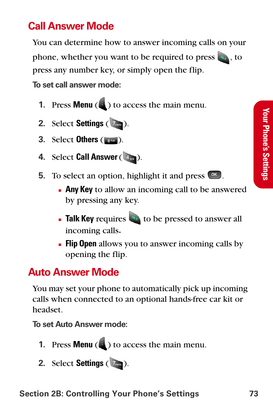 Call answer mode, Auto answer mode | Samsung A840 User Manual | Page 85 / 273