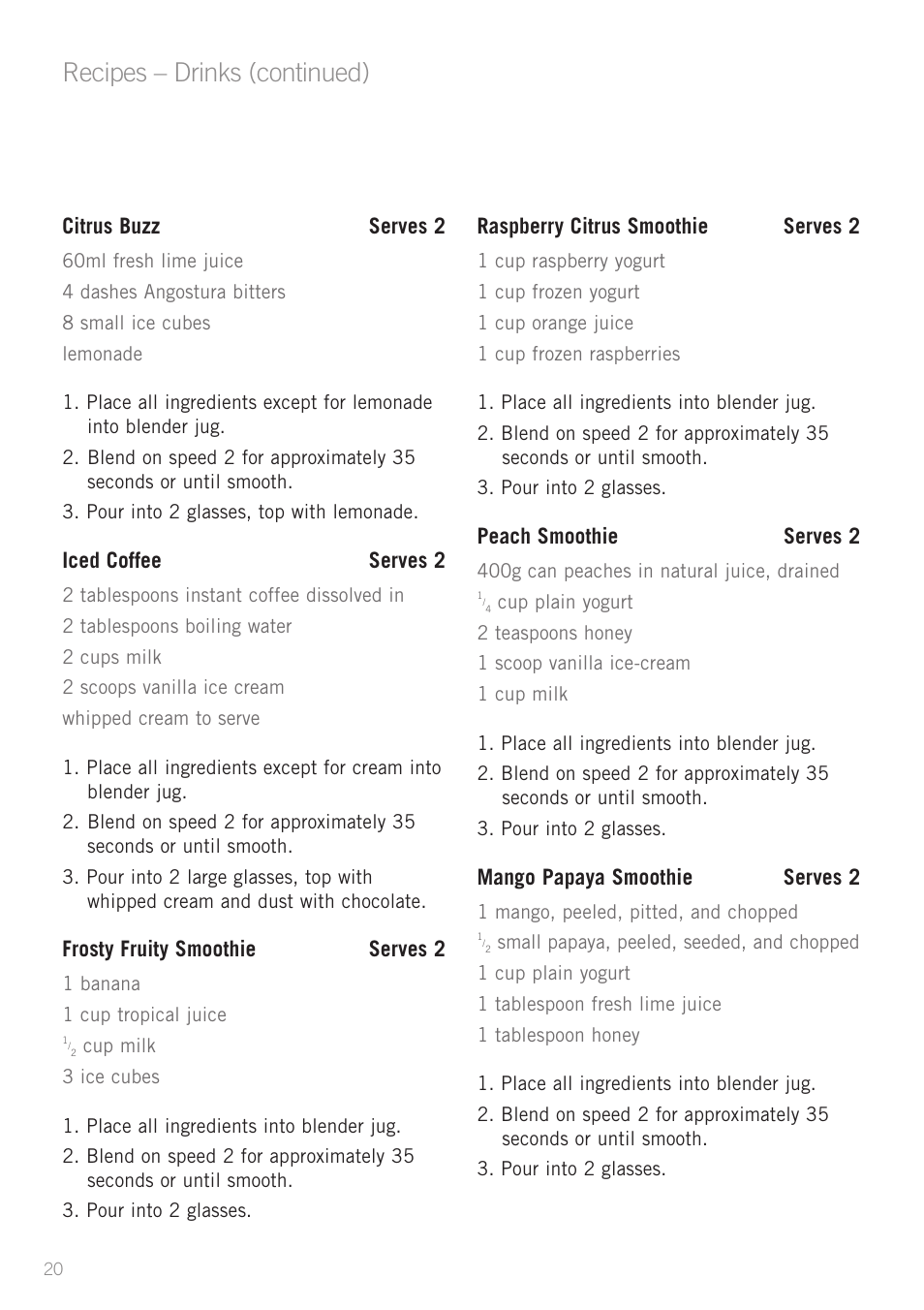 Recipes – drinks (continued) | Sunbeam PB7600 User Manual | Page 22 / 27