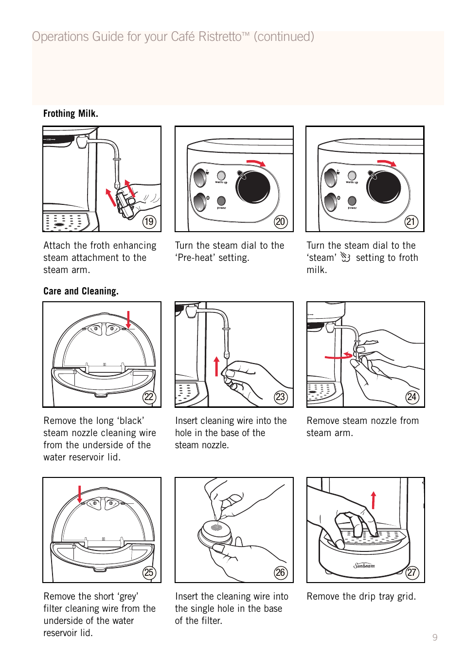 Operations guide for your café ristretto, Continued) | Sunbeam EM2300 User Manual | Page 10 / 26