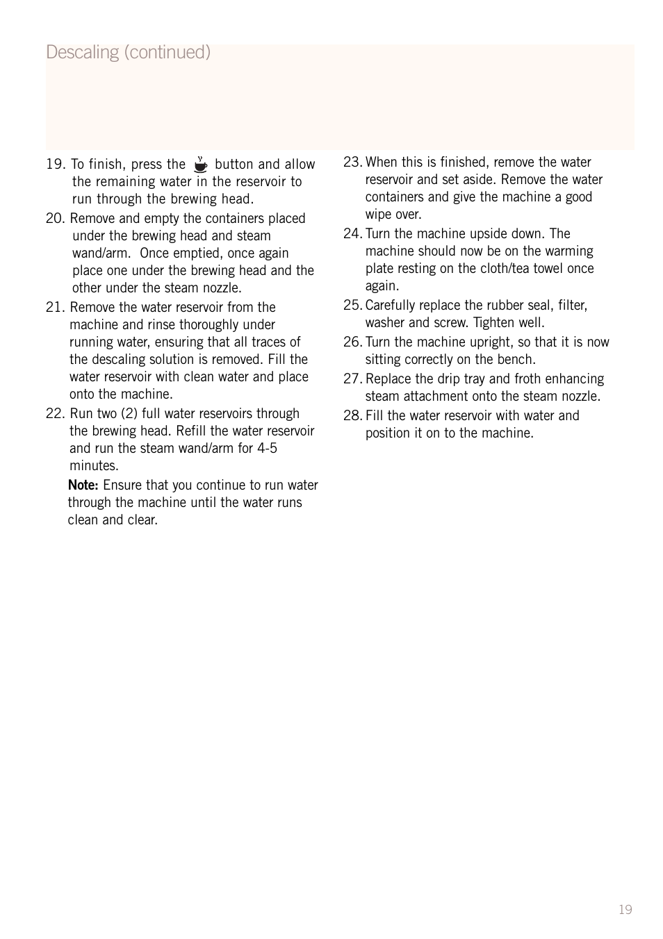 Descaling (continued) | Sunbeam EM2300 User Manual | Page 20 / 26