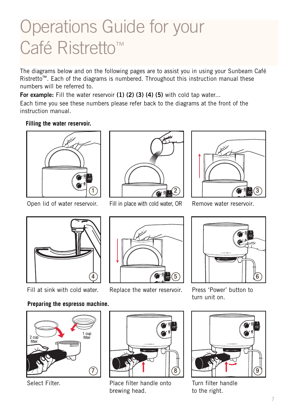 Operations guide for your café ristretto | Sunbeam EM2300 User Manual | Page 8 / 26