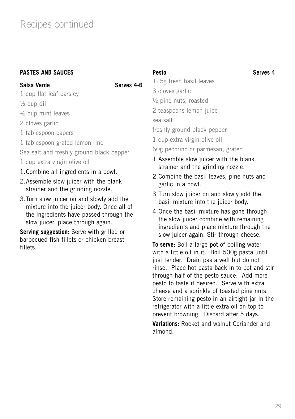 Heading, Recipes continued | Sunbeam JS7300 User Manual | Page 29 / 36