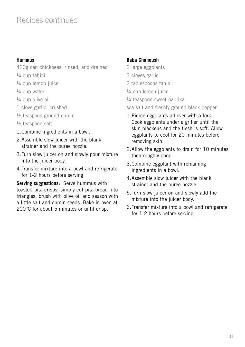 Recipes continued | Sunbeam JS7300 User Manual | Page 31 / 36