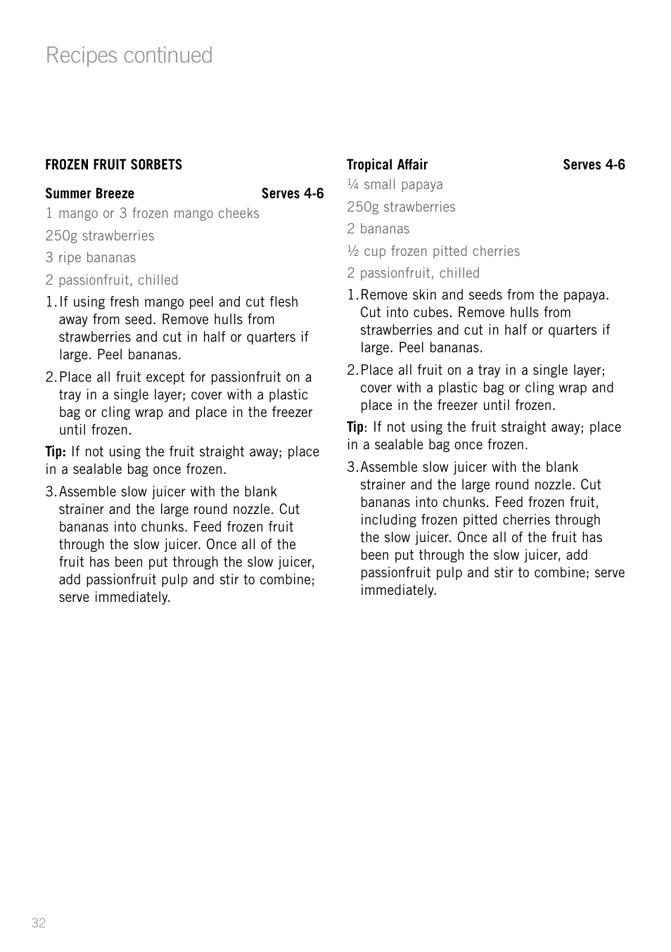 Recipes continued | Sunbeam JS7300 User Manual | Page 32 / 36