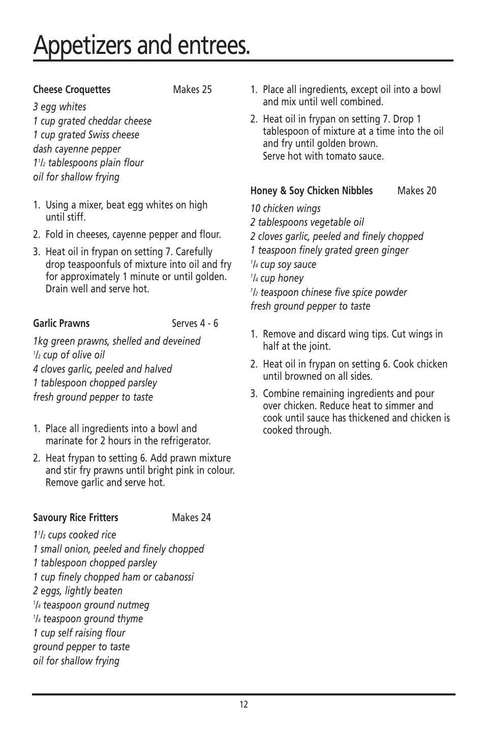 Appetizers and entrees | Sunbeam FP8610 User Manual | Page 12 / 21