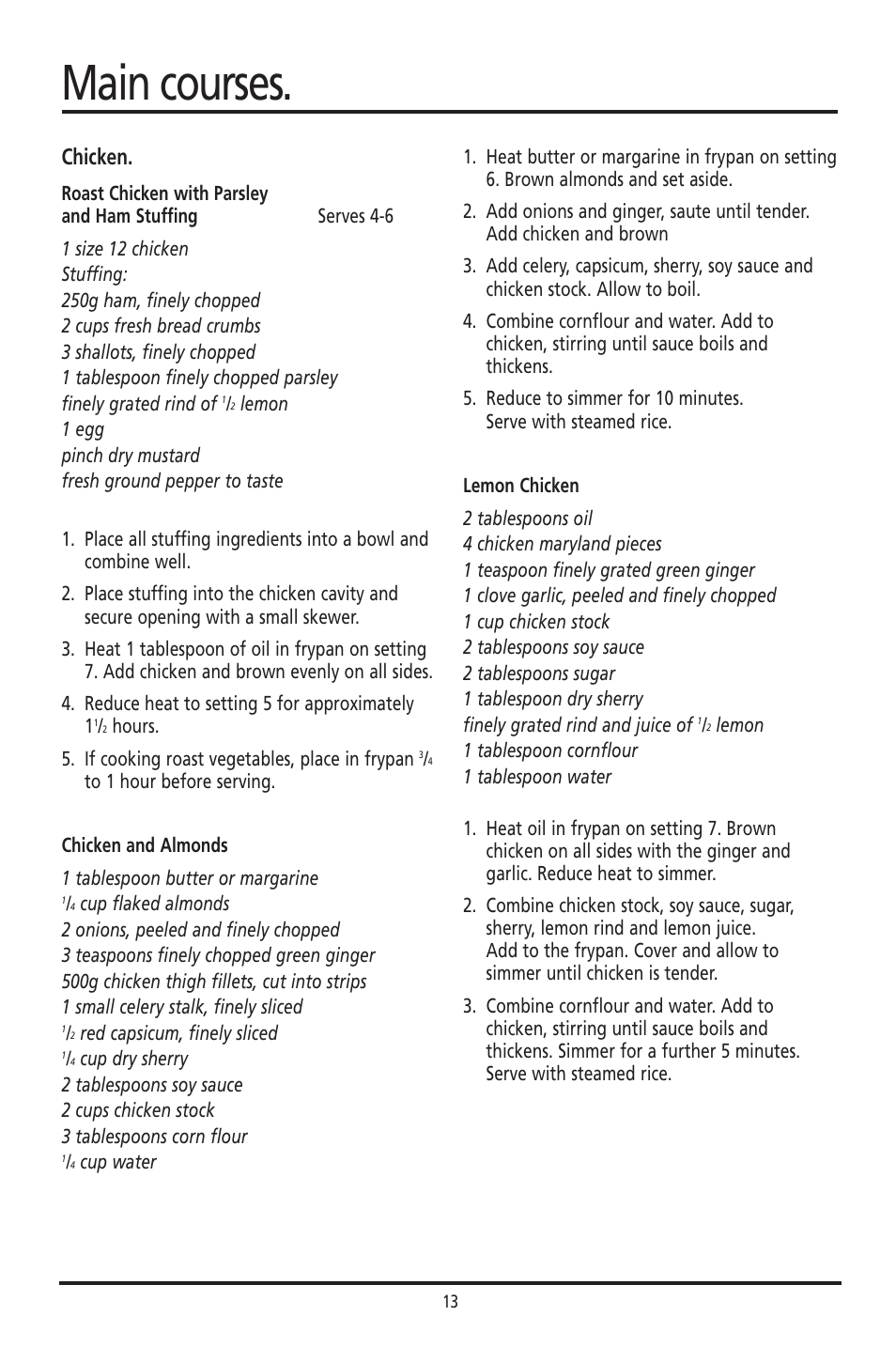Main courses, Chicken | Sunbeam FP8610 User Manual | Page 13 / 21