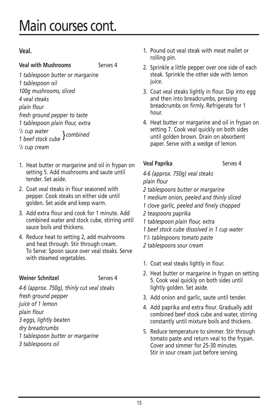 Main courses cont | Sunbeam FP8610 User Manual | Page 15 / 21