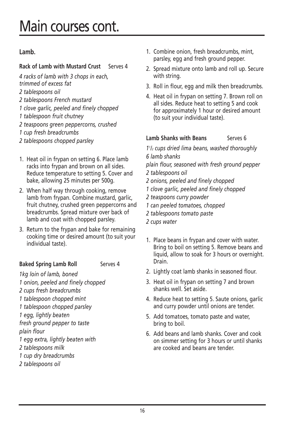 Main courses cont | Sunbeam FP8610 User Manual | Page 16 / 21