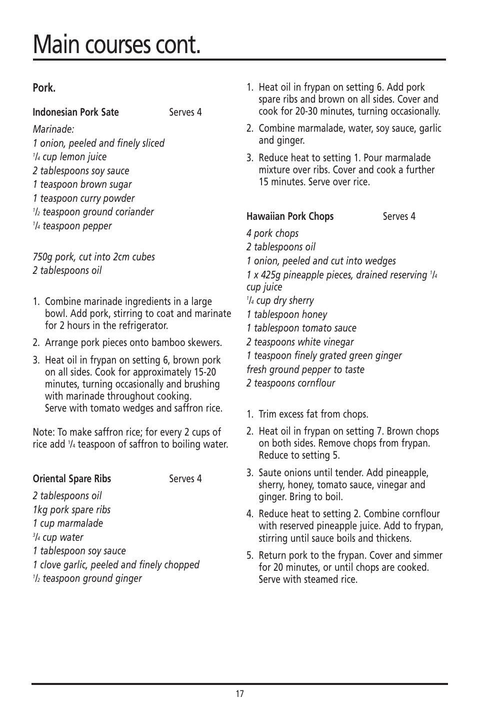 Main courses cont, Pork | Sunbeam FP8610 User Manual | Page 17 / 21