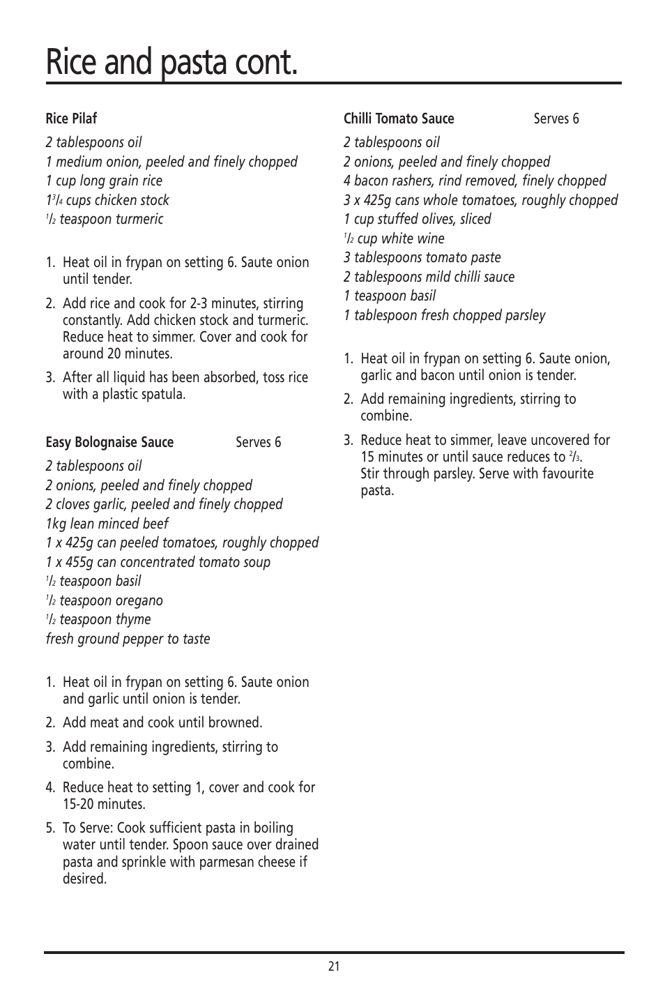 Rice and pasta cont | Sunbeam FP8610 User Manual | Page 21 / 21