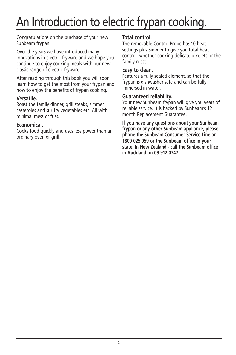 An introduction to electric frypan cooking | Sunbeam FP8610 User Manual | Page 4 / 21