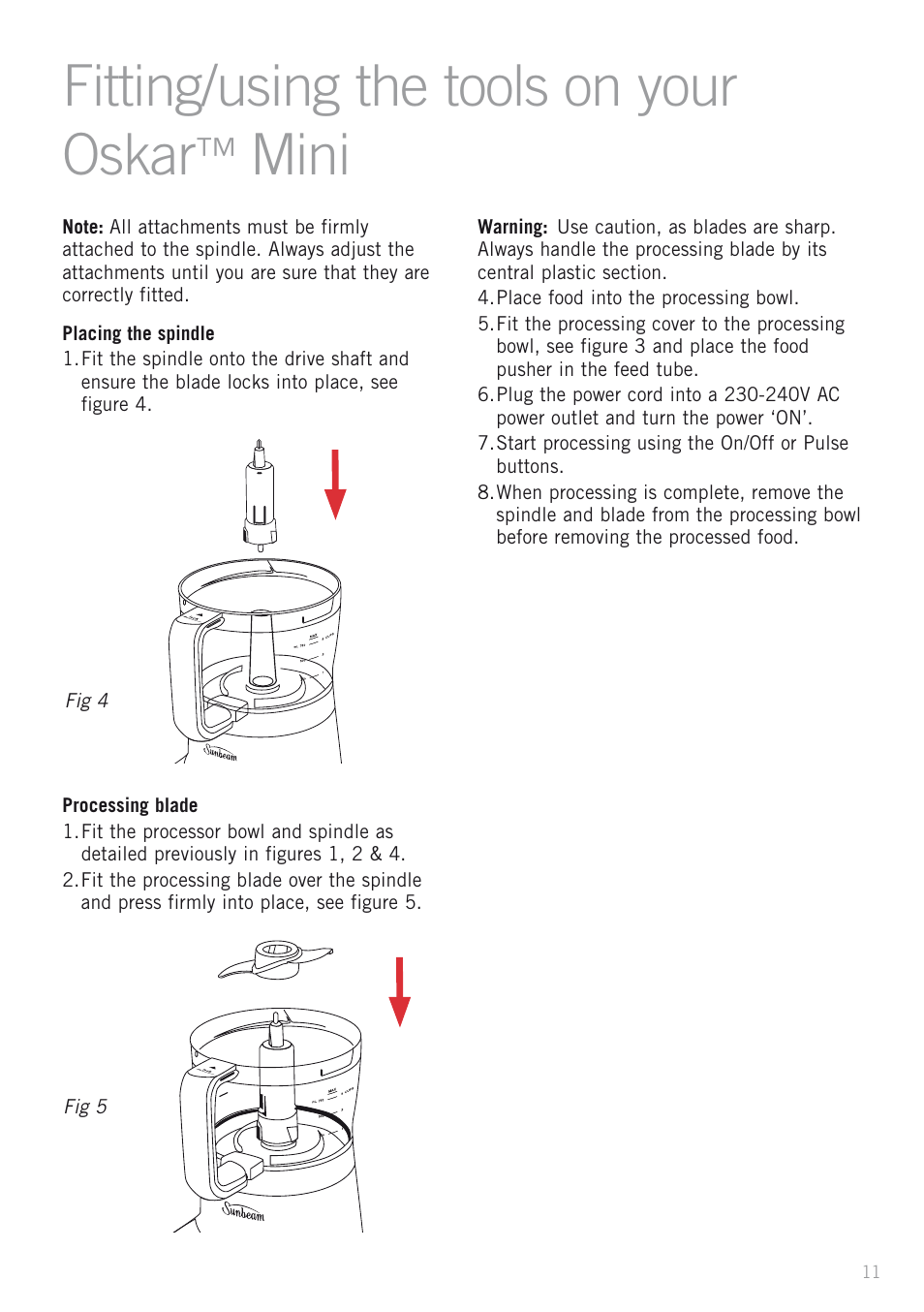 Fitting/using the tools on your oskar, Mini | Sunbeam OSKAR LC3200 User Manual | Page 11 / 28