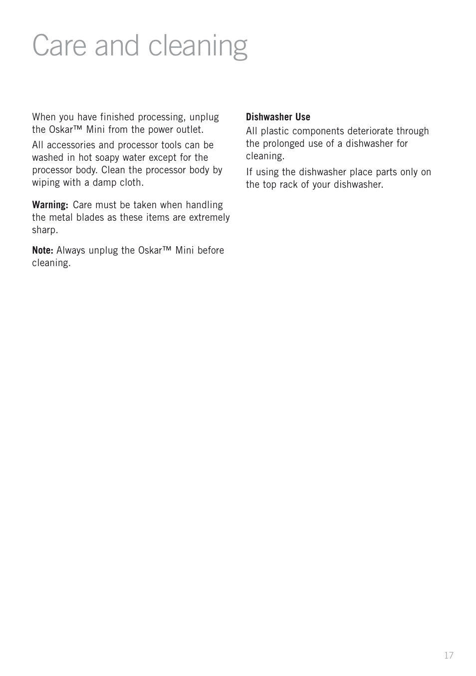 Heading care and cleaning | Sunbeam OSKAR LC3200 User Manual | Page 17 / 28
