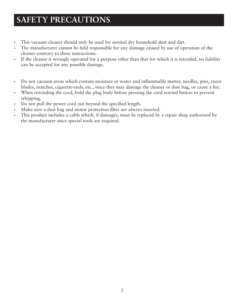 Safety precautions | Sunbeam SNV12CBRB User Manual | Page 3 / 9