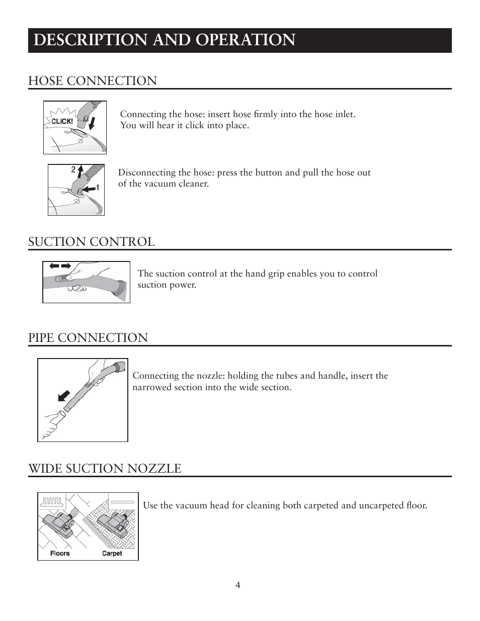 Description and operation | Sunbeam SNV12CBRB User Manual | Page 4 / 9