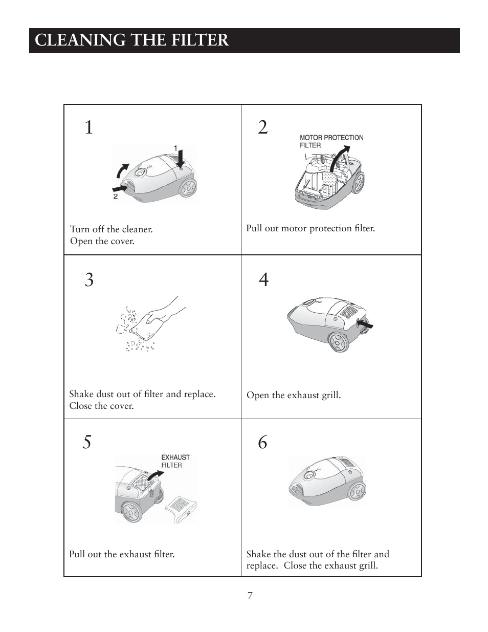 Cleaning the filter | Sunbeam SNV12CBRB User Manual | Page 7 / 9