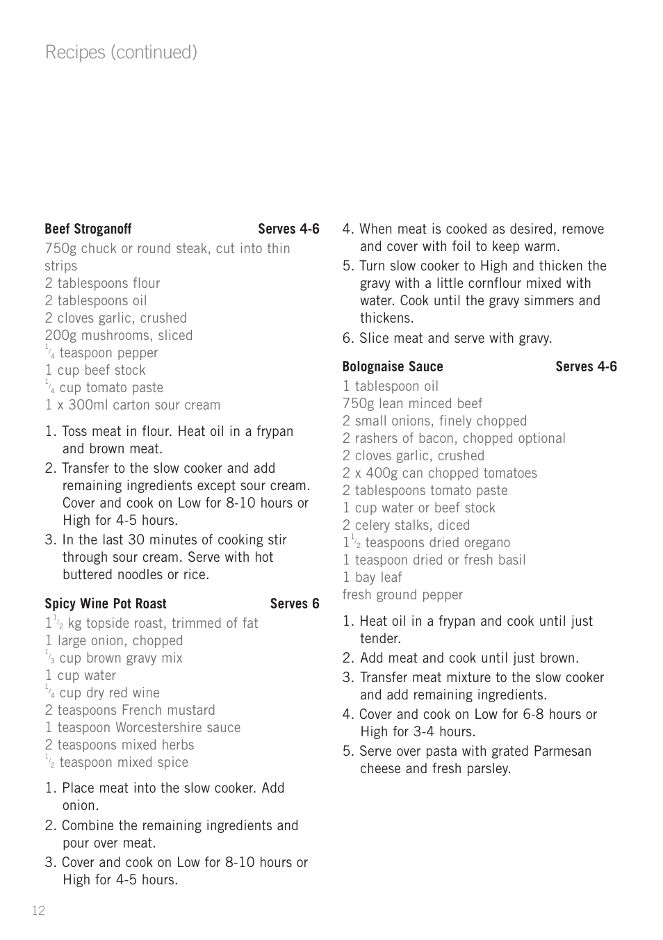 Recipes (continued) | Sunbeam HP2200 User Manual | Page 14 / 24