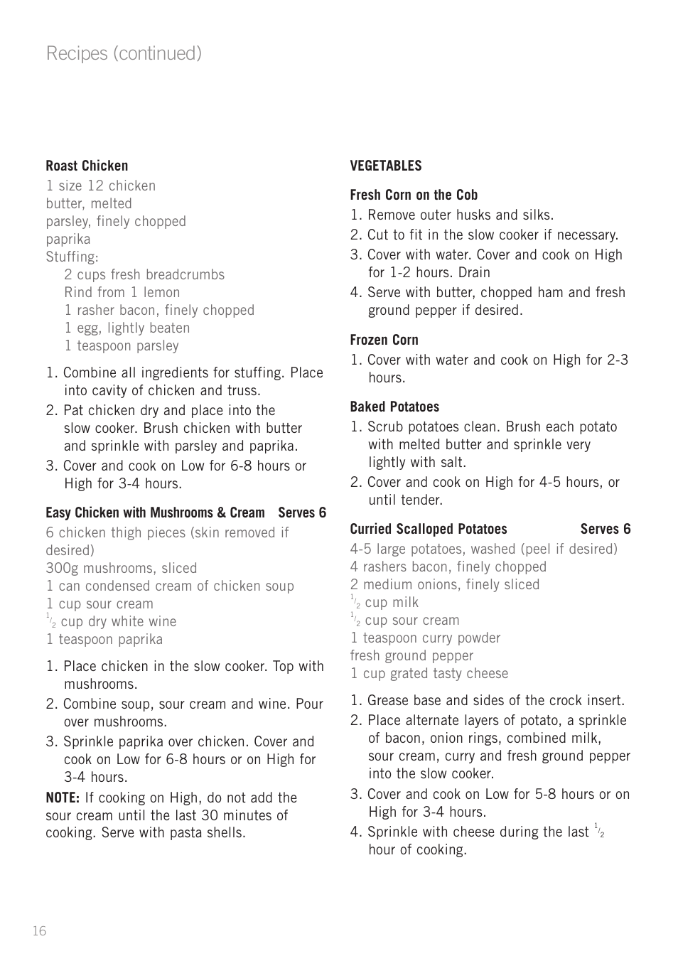 Recipes (continued) | Sunbeam HP2200 User Manual | Page 18 / 24