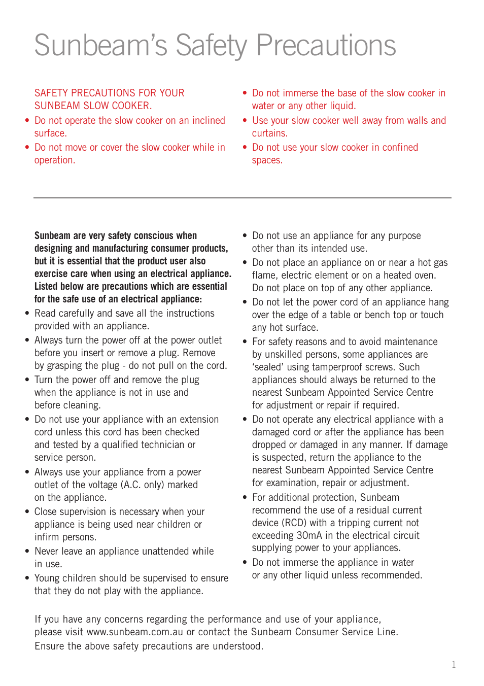 Sunbeam’s safety precautions | Sunbeam HP2200 User Manual | Page 3 / 24