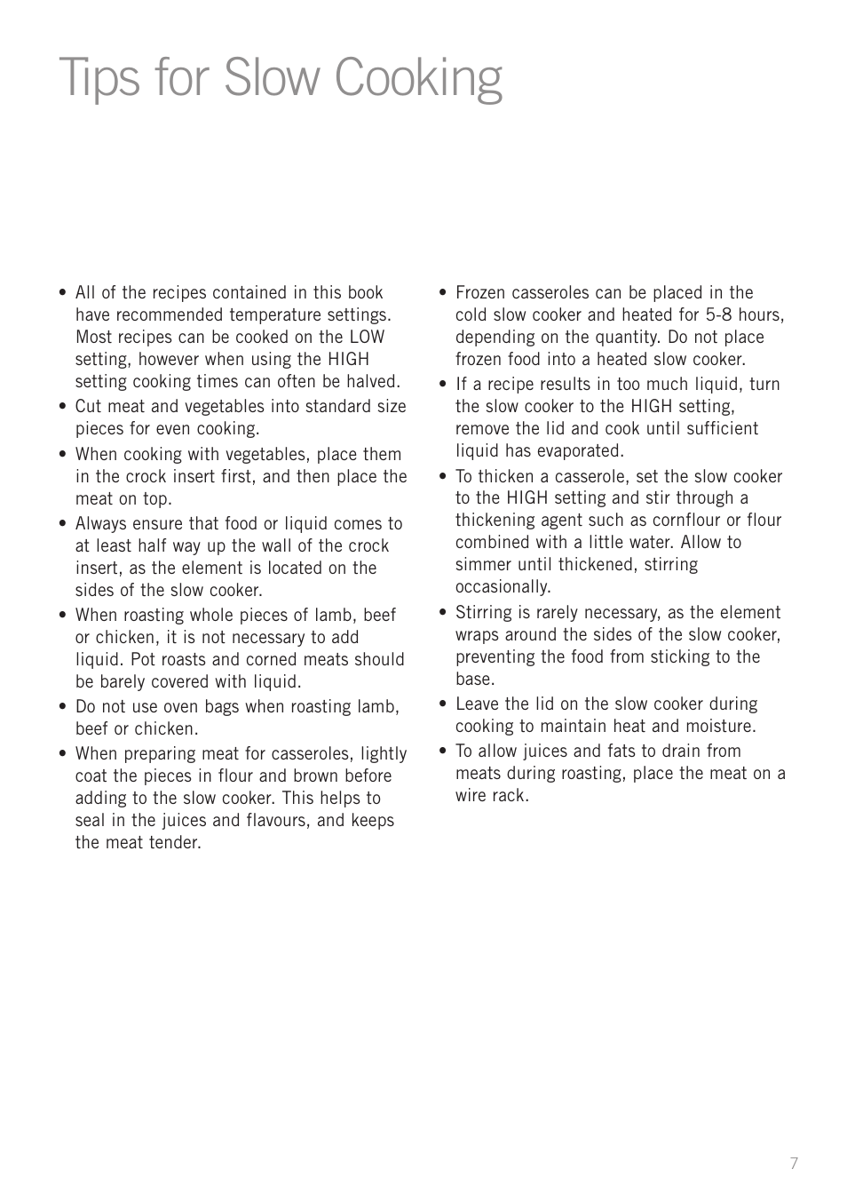 Tips for slow cooking | Sunbeam HP2200 User Manual | Page 9 / 24