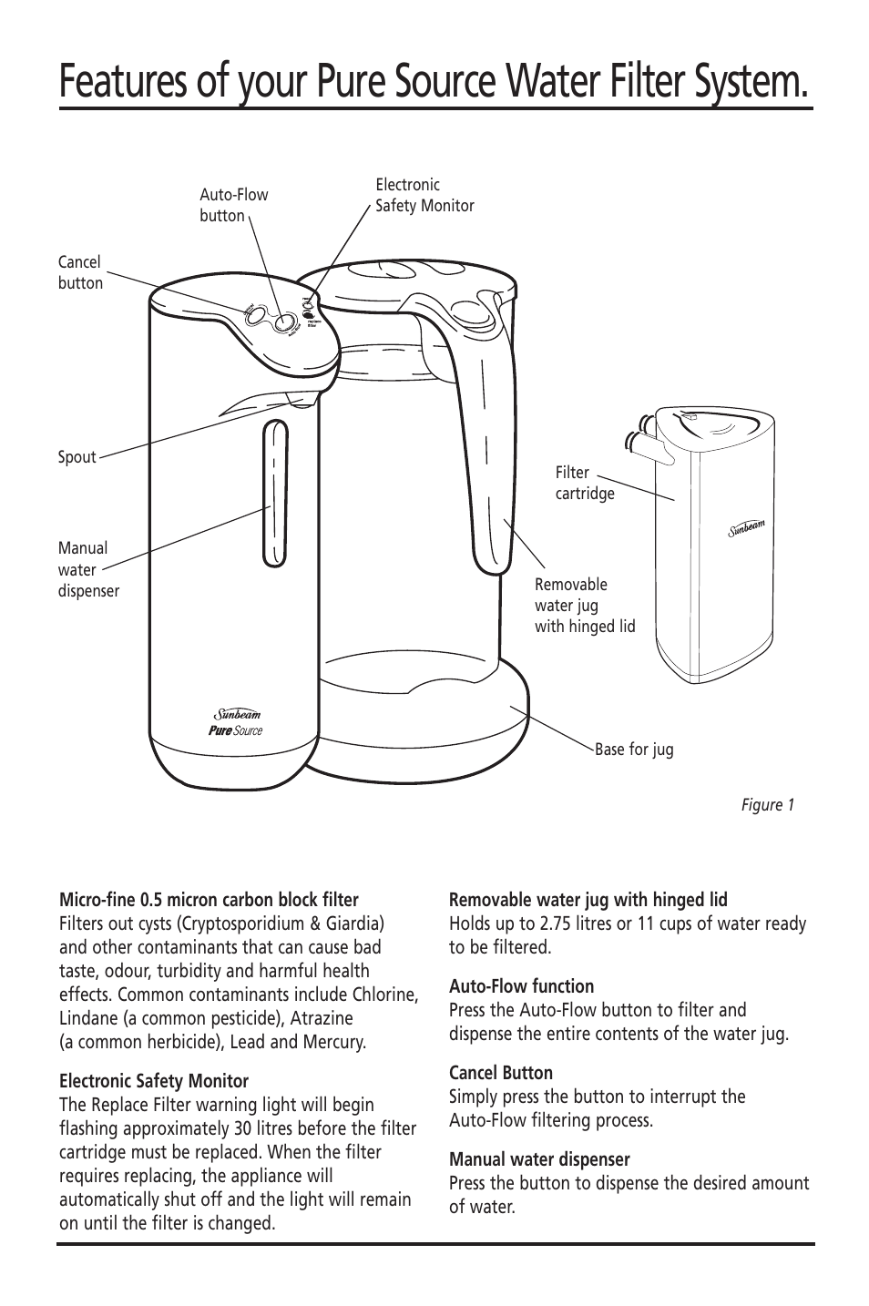 Features of your pure source water filter system | Sunbeam WF5700 User Manual | Page 3 / 7