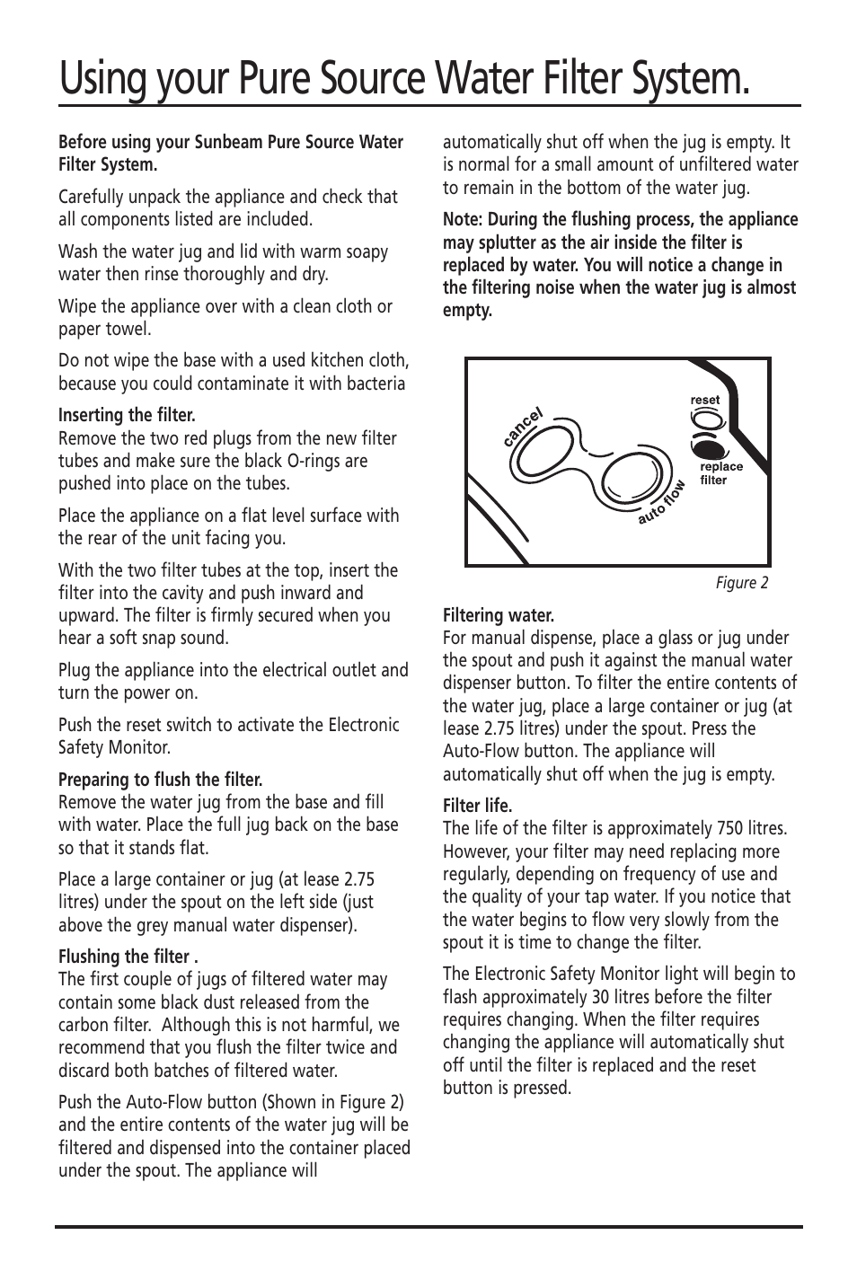 Using your pure source water filter system | Sunbeam WF5700 User Manual | Page 5 / 7