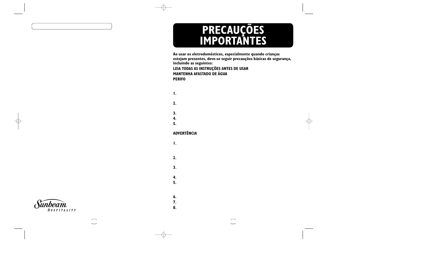 Precauções importantes | Sunbeam 1632 User Manual | Page 12 / 16