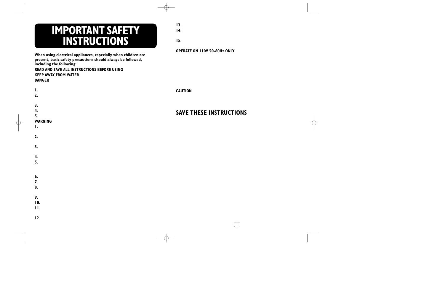 Important safety instructions, Save these instructions | Sunbeam 1632 User Manual | Page 2 / 16