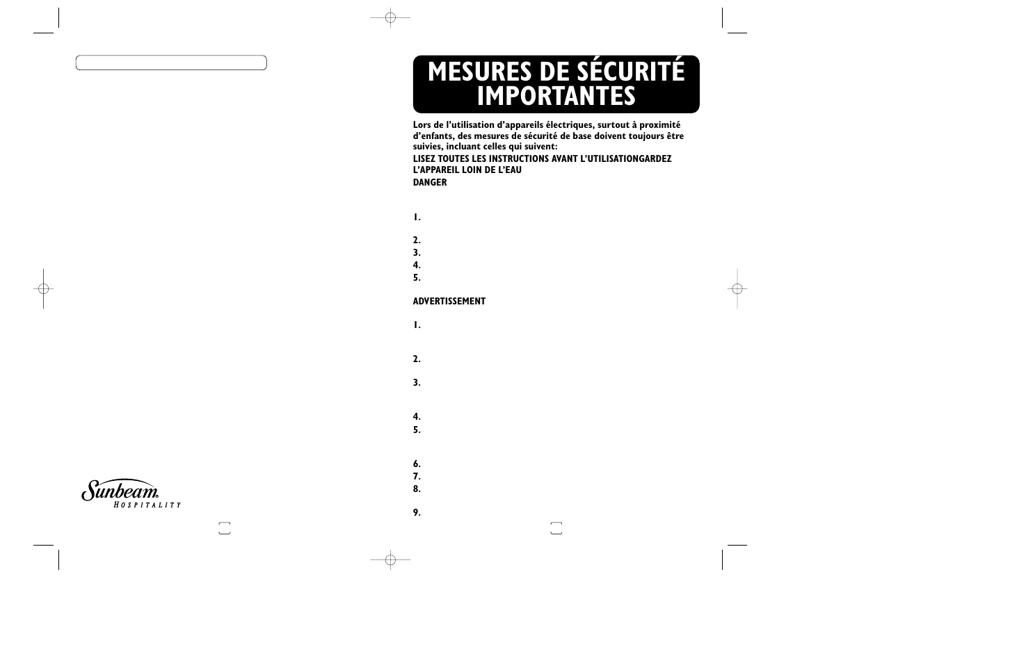 Mesures de sécurité importantes | Sunbeam 1632 User Manual | Page 5 / 16