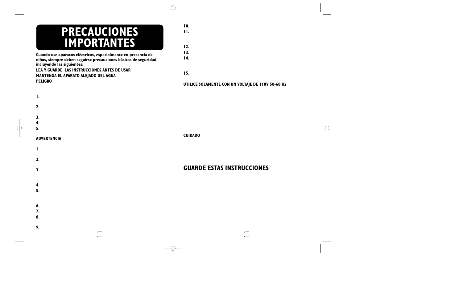 Precauciones importantes, Guarde estas instrucciones | Sunbeam 1632 User Manual | Page 9 / 16