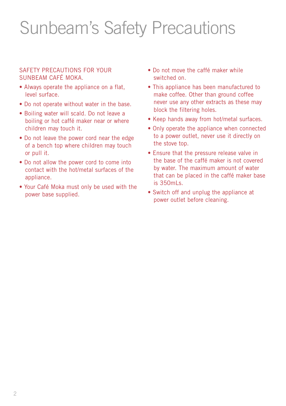 Sunbeam’s safety precautions | Sunbeam MM8400 User Manual | Page 4 / 16