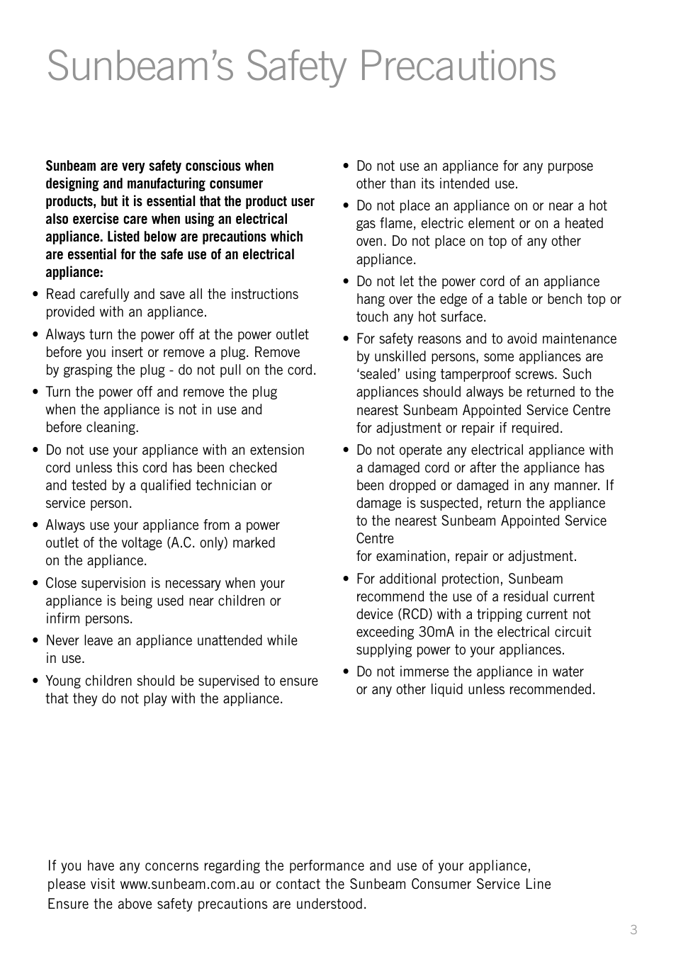 Sunbeam’s safety precautions | Sunbeam MM8400 User Manual | Page 5 / 16