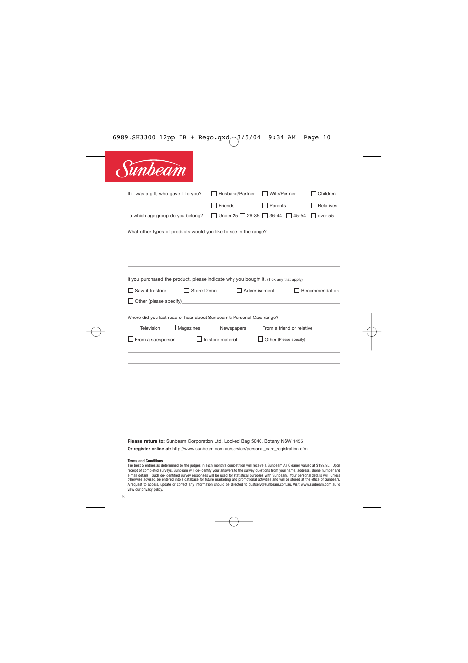 Sunbeam SH3300 User Manual | Page 10 / 12