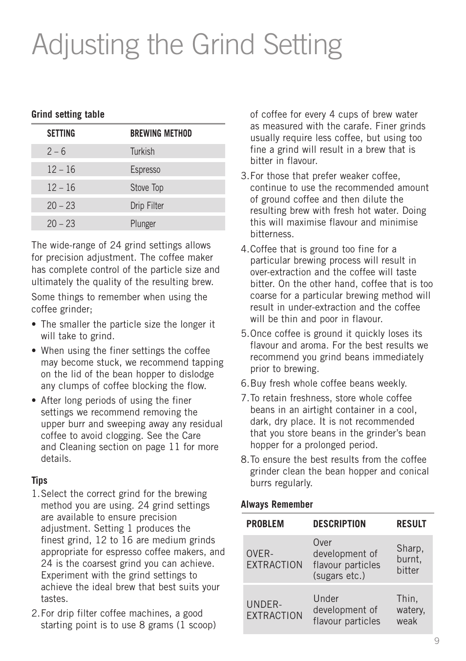 Adjusting the grind setting | Sunbeam EM0480 User Manual | Page 11 / 16