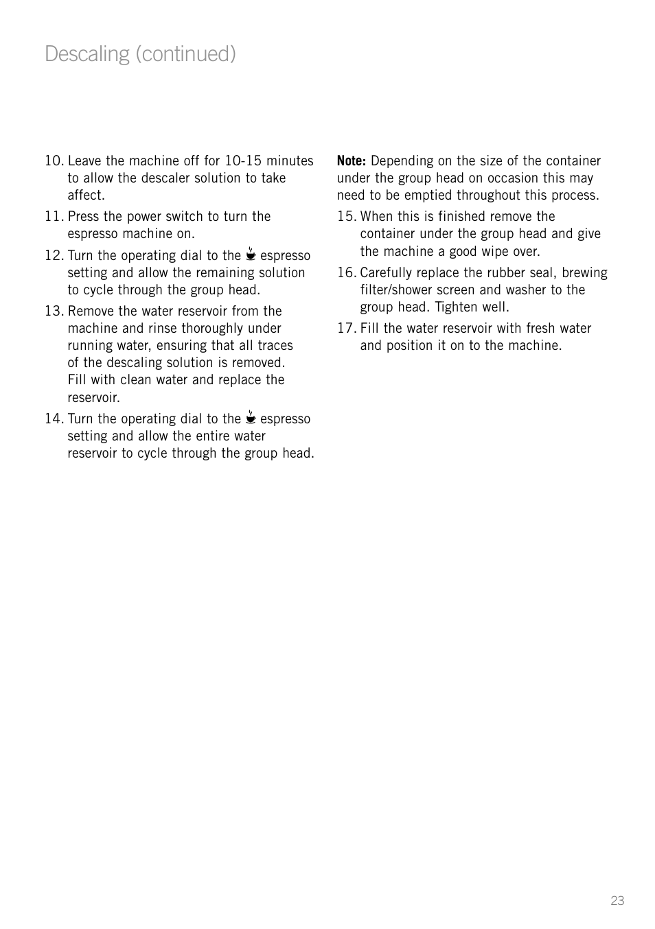 Descaling (continued) | Sunbeam EM3800 User Manual | Page 25 / 32