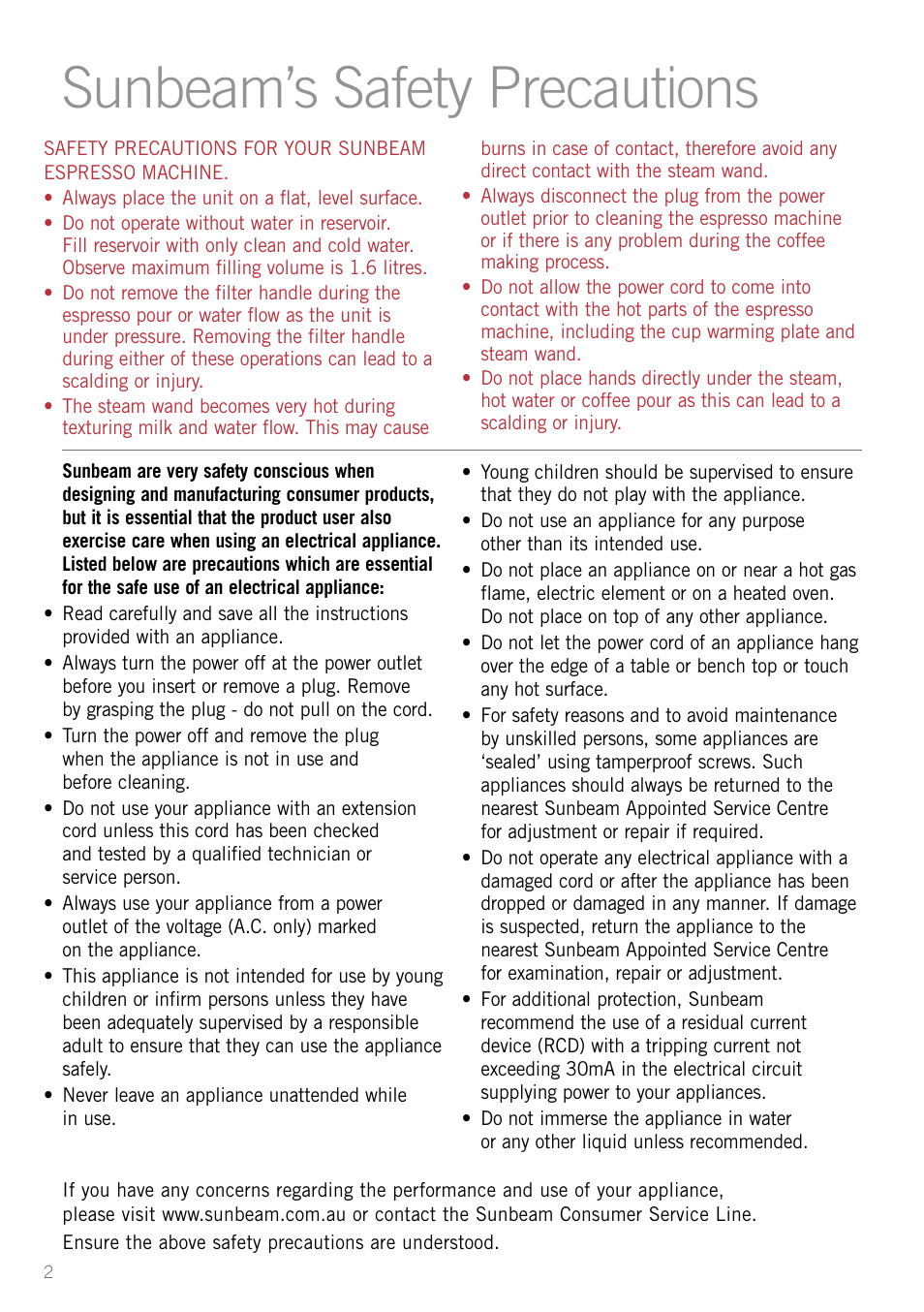 Sunbeam’s safety precautions | Sunbeam EM3800 User Manual | Page 4 / 32