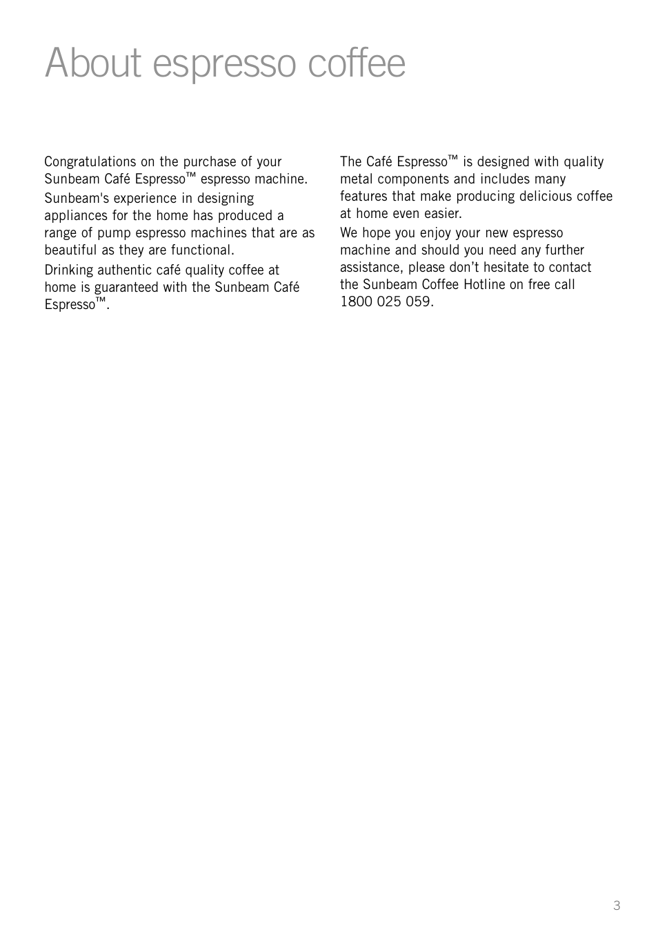 About espresso coffee | Sunbeam EM3800 User Manual | Page 5 / 32