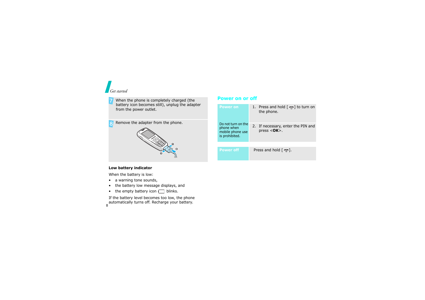 Power on or off | Samsung SCH-X969 User Manual | Page 11 / 54