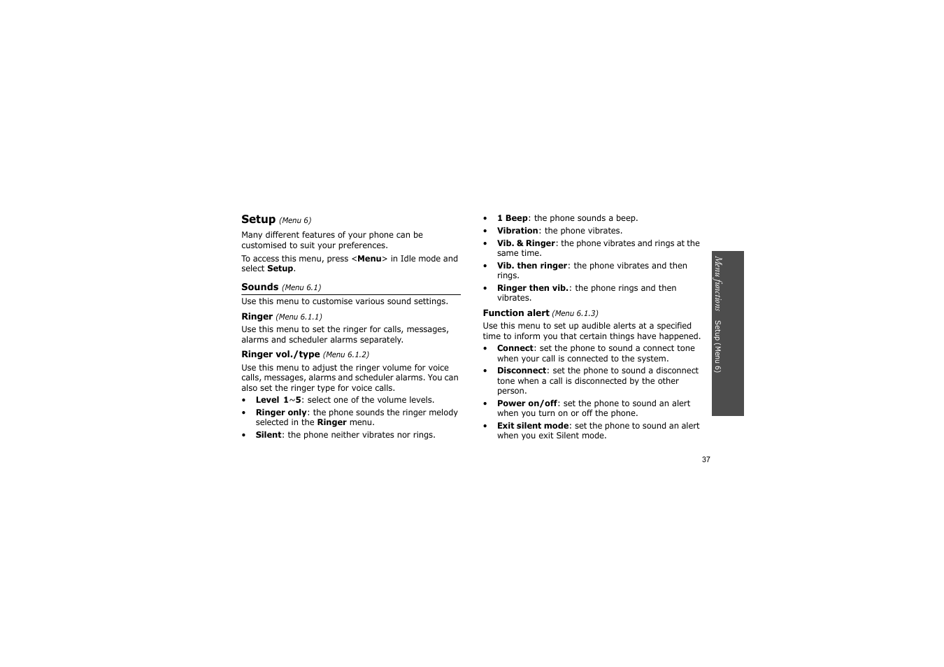 Setup (menu 6) | Samsung SCH-X969 User Manual | Page 40 / 54
