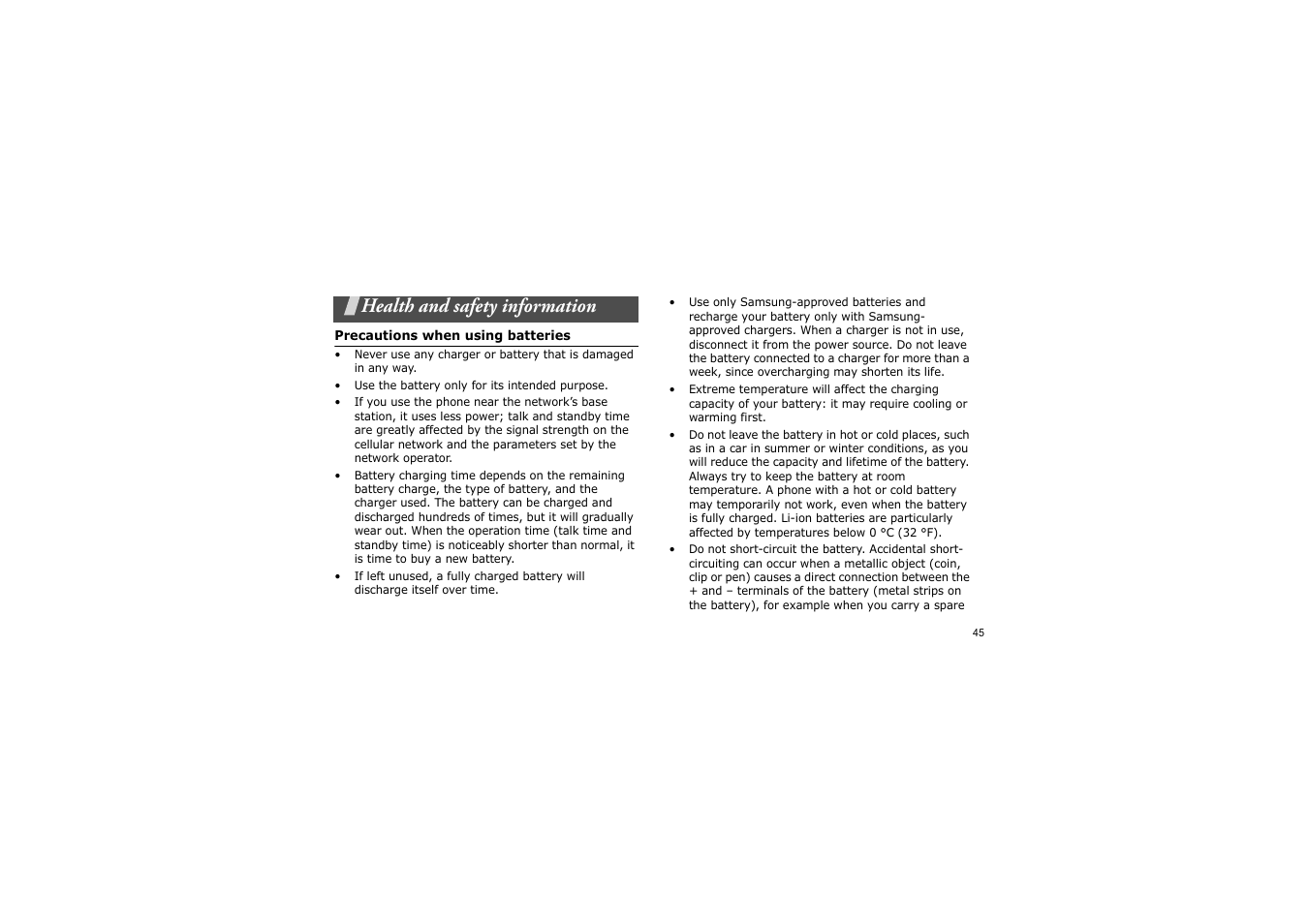 Health and safety information, On, see "health and | Samsung SCH-X969 User Manual | Page 48 / 54