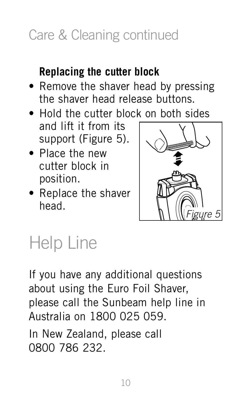 Help line, Care & cleaning continued | Sunbeam SH3200 User Manual | Page 12 / 14