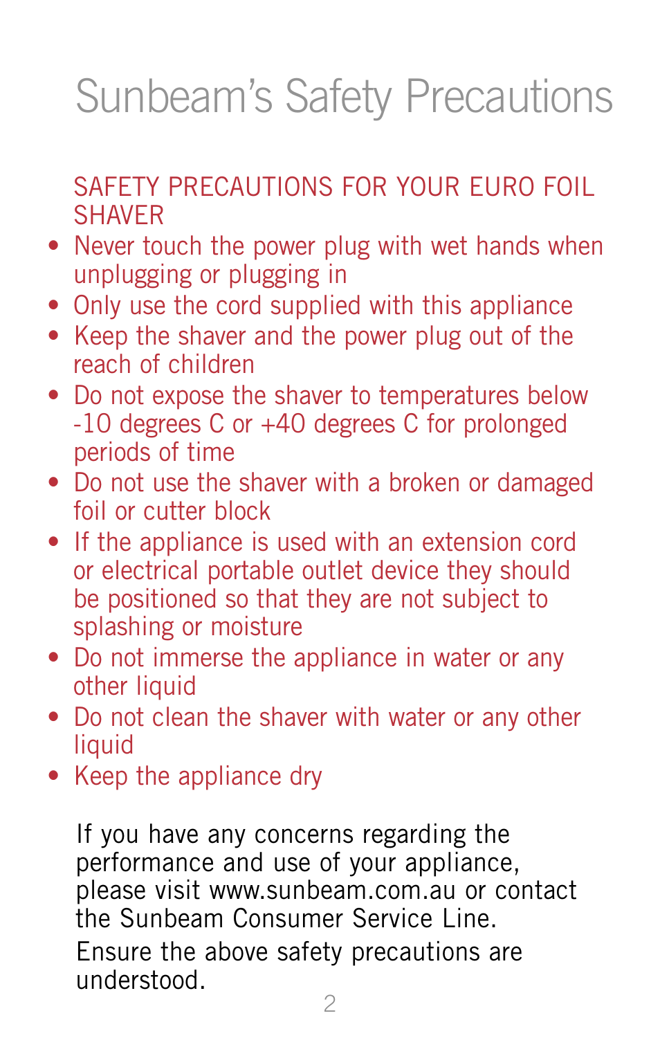 Sunbeam’s safety precautions | Sunbeam SH3200 User Manual | Page 4 / 14