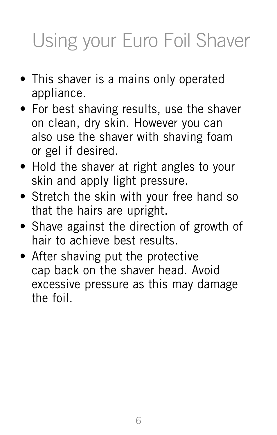 Using your euro foil shaver | Sunbeam SH3200 User Manual | Page 8 / 14